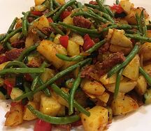 Haricot vert pomme de terre sautée, rognons de bœuf