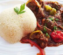 Attiéké et rognons, légume sauté aux fines herbes