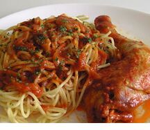 Spaghetti 1/4 de poulet sauté aux fines herbes