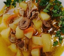 Суп с куриными сердечками