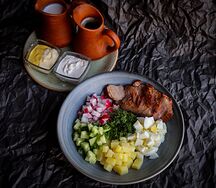 Окрошка с уткой на квасе