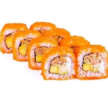 Касуми - сыр сливочный, жареный лосось, огурец, масаго, рис, нори