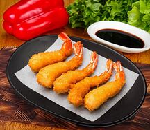 5 жареных креветок с соусом терияки