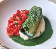 Филе палтуса в романо с картофельным пюре