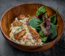 Салат Оливье с боровиками и постным майонезом
