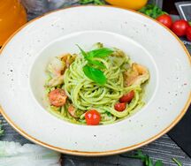 Спагетти Песто с креветками