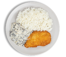 Куриный шницель с рисом и грибным соусом
