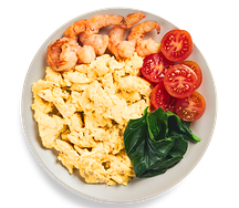 Скрэмбл с креветками и овощами