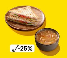 Обед с горячими бутербродами и супом