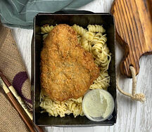 Cвиной шницель с макаронами