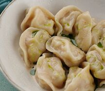 Пельмени с гребешком и креветкой