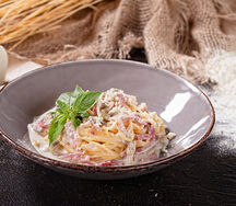 Паста Тальолини с ветчиной и грибами