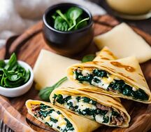 Блины с говядиной, сыром и шпинатом