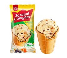 Золотой стандарт мороженое пломбир в вафельном стаканчике c черносливом, курагой и арахисом