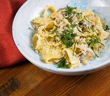 Паста каламарата с мясом из смокера