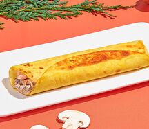 Курай с картофельным пюре, грибами и запеченной курицей