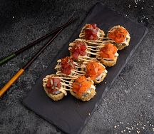 Жареный тунец с лососем