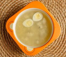 Куриный супчик макарошками и перепелиным яйцом