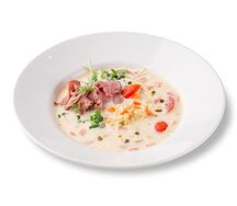 Мясной сливочный суп с чечевицей