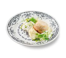 Суфле из 3 видов рыб с картофельным пюре и кремом пармезан