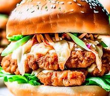 Гамбургер Четыре сыра, Цезарь BBQ и Детокс-напиток Овощная энергия БургерМангал