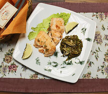 Стейк из сёмги с овощами гриль