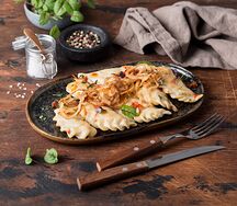 Вареники с картофелем и жареным луком (постное меню)