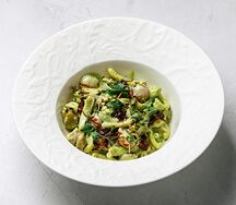 Казаречче с курицей, грибами и соусом песто