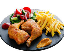 Poulet braisé avec frites