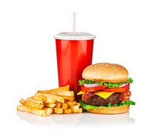 Hamburger, frites, boisson