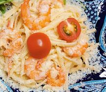 Спагетти с тигровыми креветками