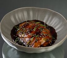 Копченый угорь с сырно-картофельным пюре