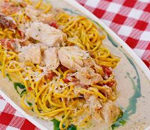 Спагетти с курицей и соусом песто