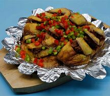 №456 Баклажаны с фаршем на чугуне