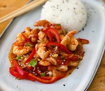 Рис с креветками в кисло-сладком соусе