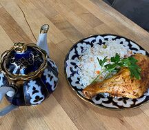 Курица жареная с отварным рисом басмати