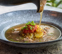 Утиный суп с булгуром, картофелем и грибами 