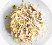Паста с ветчиной из индейки и грибами