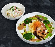 Говяжьи щеки с пюре из печеного картофеля