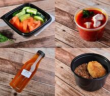 Салат Овощной, Борщ и котлета с гарниром