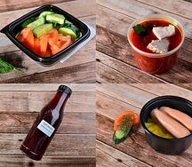 Салат Овощной, Борщ и сосиски с гарниром