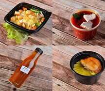 Цезарь с курицей, Борщ со свининой, Курочка запеченная с картофелем, компот из сухофруктов собственного приготовления