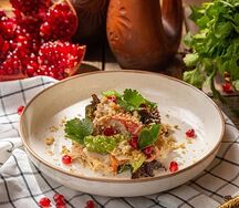 Салат из кур грудки и лечо из перца и баклажана