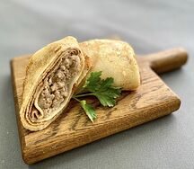 Блины фаршированные с рисом и фаршем