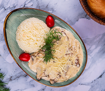 Мясо грибами с рисом