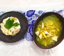 Рассольник по-ленинградски и оливье с курицей