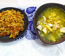 Рассольник по-ленинградски и Плов с курицей