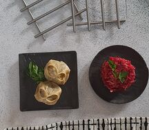 Салат здоровье и Манты паровые с говядиной