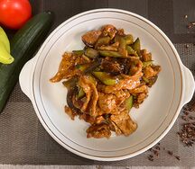 Жареная свинина с грибами