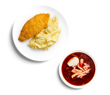 Борщ и котлета по-киевски с пюре